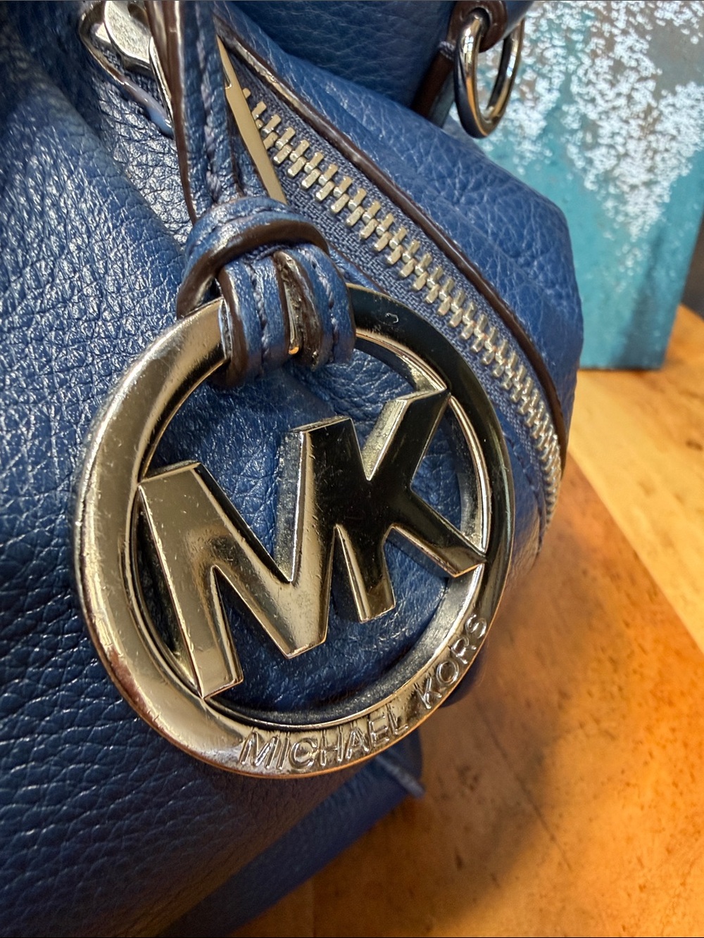 Michael Michael Kors Classic Vintage Navy Leather Satchel Crossbody Bag - Picture 15 of 17